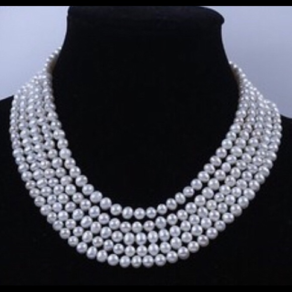 Genuine Freshwater cultured Pearl 5strand necklace - Picture 10 of 11